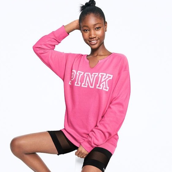 PINK Victoria's Secret Tops - PINK SPLIT NECK CAMPUS CREW